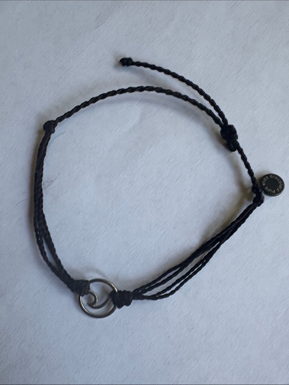 Pura Vida Adjustable Black Braided Cord Bracelet with Silver Wave